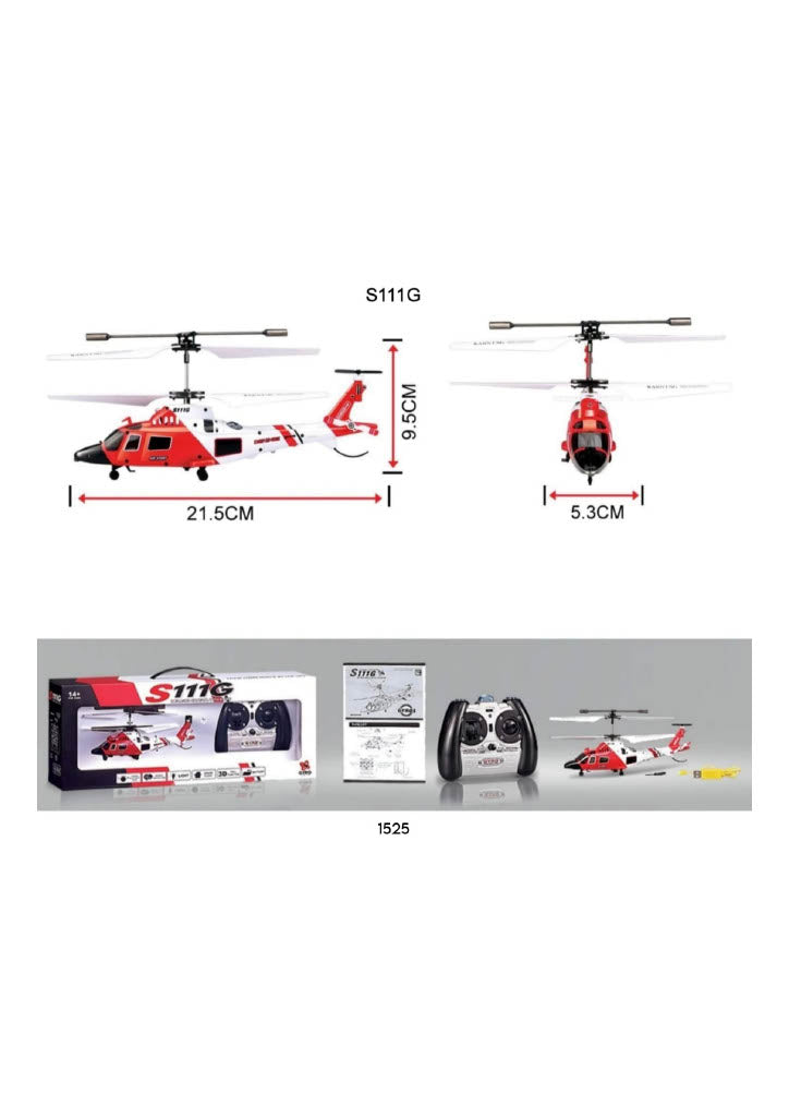 Syma S111G RC Helicopter – 3‑Channel Remote Control Toy with Gyro, LED Lights & USB Charge