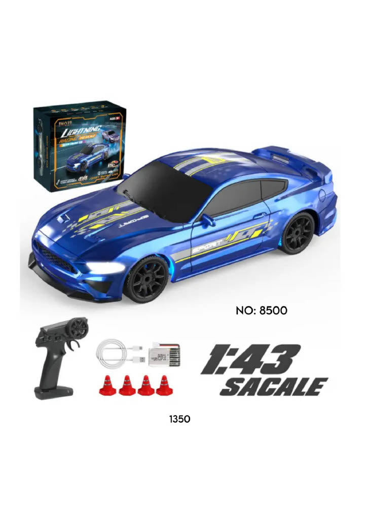 Lightning Racing 1:43 Scale RC Car – High-Speed Remote Control Racer with LED Lights & Precision Steering