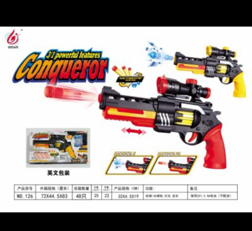 3-in-1 Conquerer Gun – Soft Bullet, Jelly Bullet & Music Blaster Toy