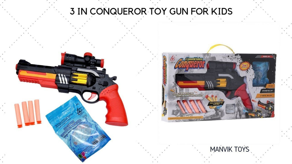 3-in-1 Conquerer Gun – Soft Bullet, Jelly Bullet & Music Blaster Toy