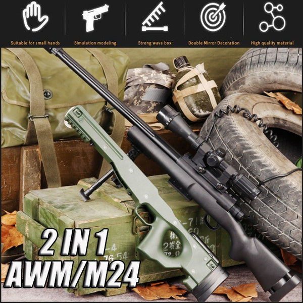 2-in-1 AWM & M24 One-Key Switch Toy Sniper Gun – Soft Bullet with Scope